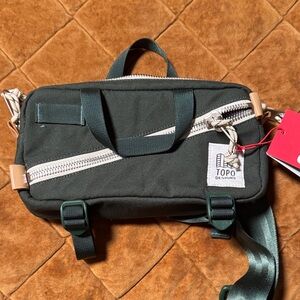 Topo Designs Dark Olive Green Sling Belt Bag with Diagonal Zipper